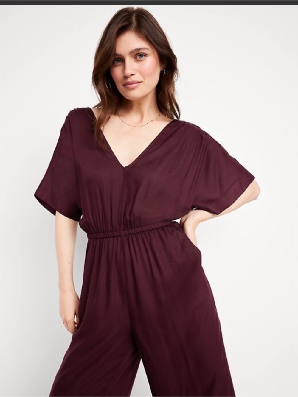 Old Navy V-Neck Wide-Leg Jumpsuit in Burgundy SZ SP
